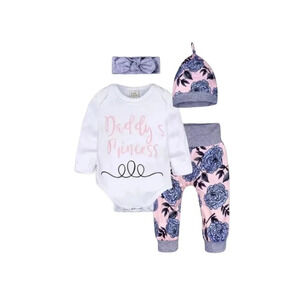 6-9m  Daddy's Princess 4 piece floral Bodysuit, bow, hat, and pants Set